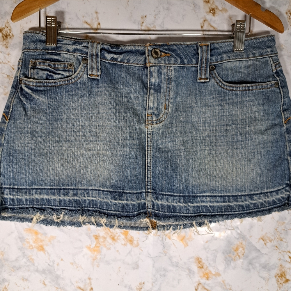 Hippie Mini Jean Skirt Womens Size 25 Distressed Frayed pockets